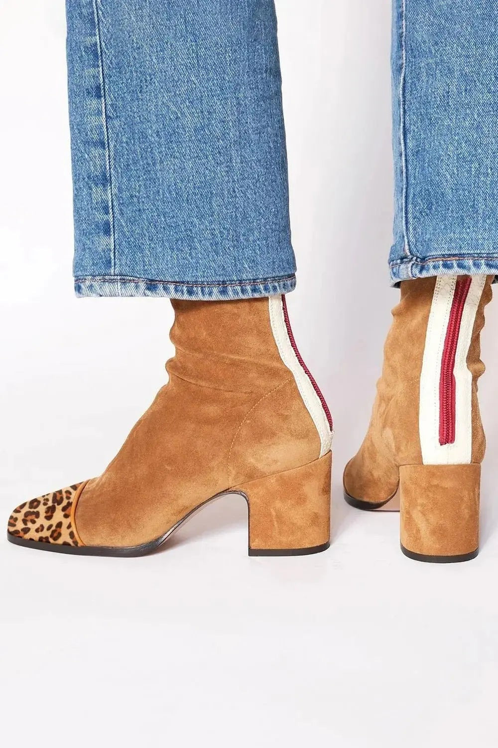 Women's Square Toe Block Heel Animal Print Ankle Boots