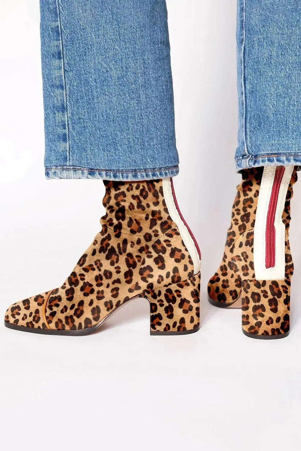 Women's Square Toe Block Heel Animal Print Ankle Boots