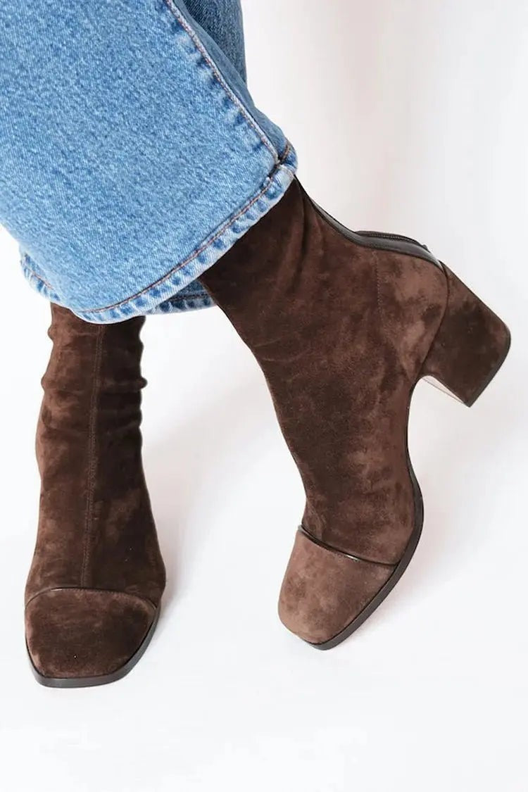Women's Square Toe Block Heel Animal Print Ankle Boots