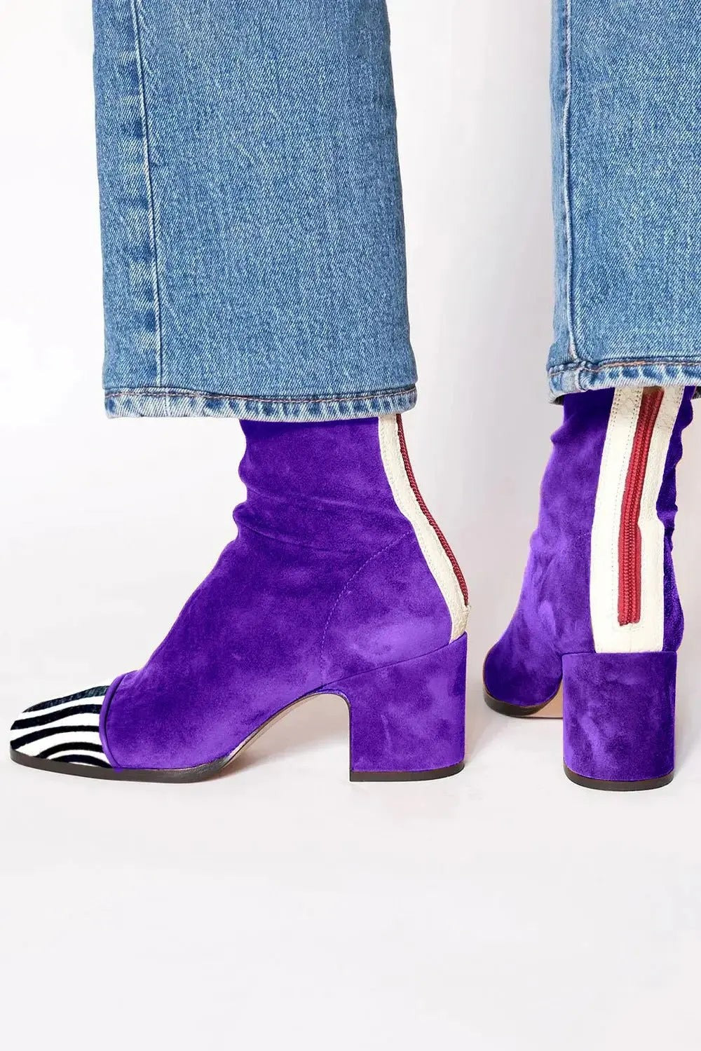 Women's Square Toe Block Heel Animal Print Ankle Boots