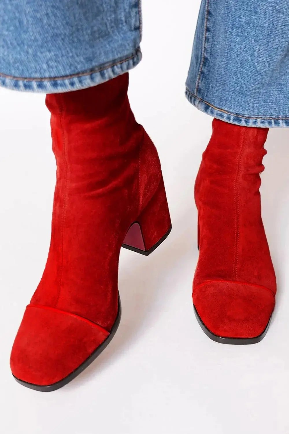 Women's Square Toe Block Heel Animal Print Ankle Boots