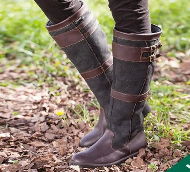 Women's Waterproof Double Buckle Knee-High Boots
