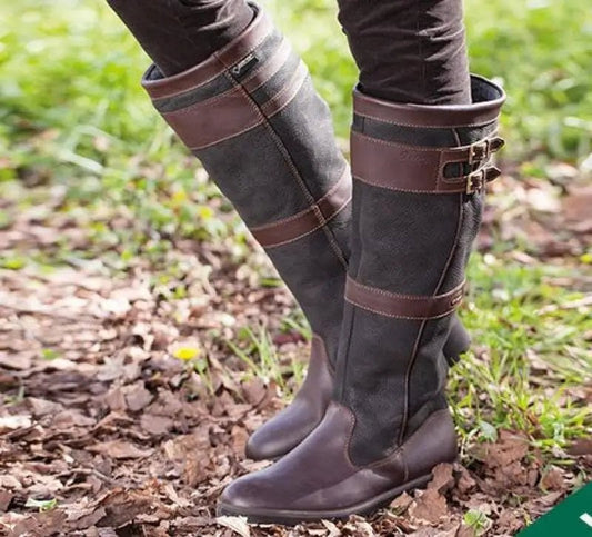 Women's Waterproof Double Buckle Knee-High Boots