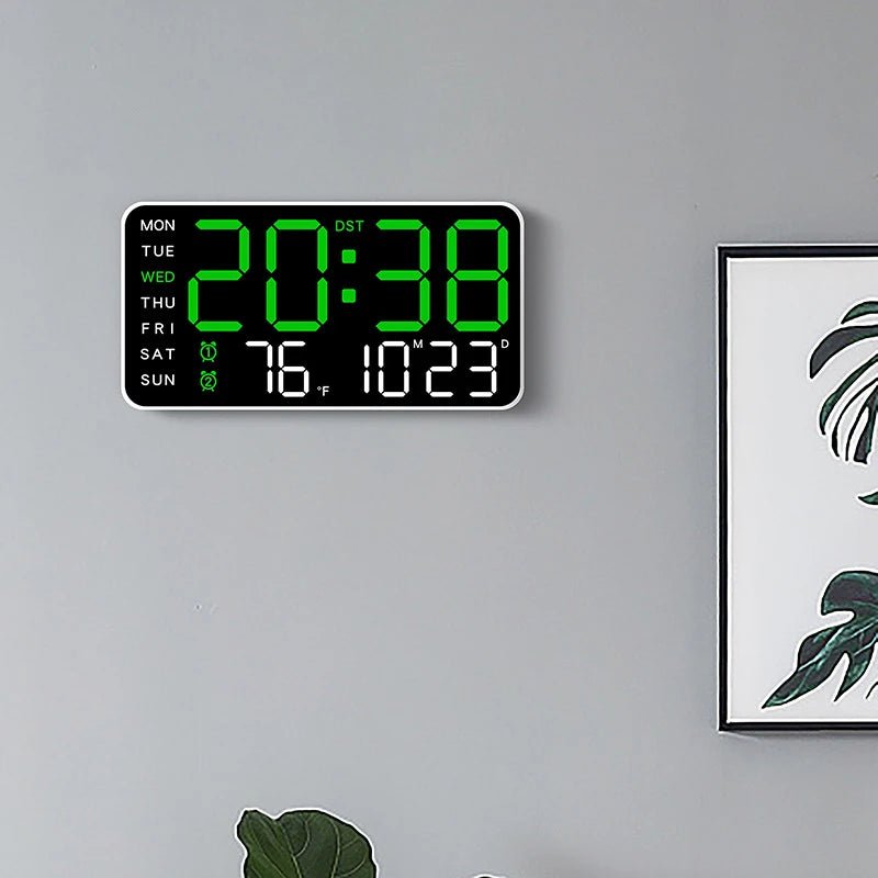 Digital Wall Clock with Remote, Dual Alarms & Temperature Display