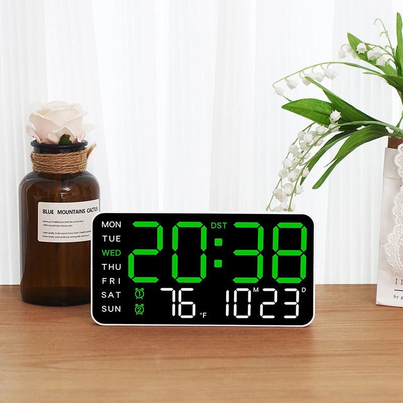 Digital Wall Clock with Remote, Dual Alarms & Temperature Display