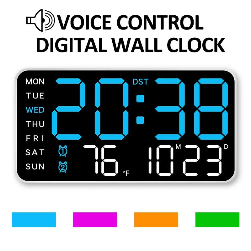 Digital Wall Clock with Remote, Dual Alarms & Temperature Display