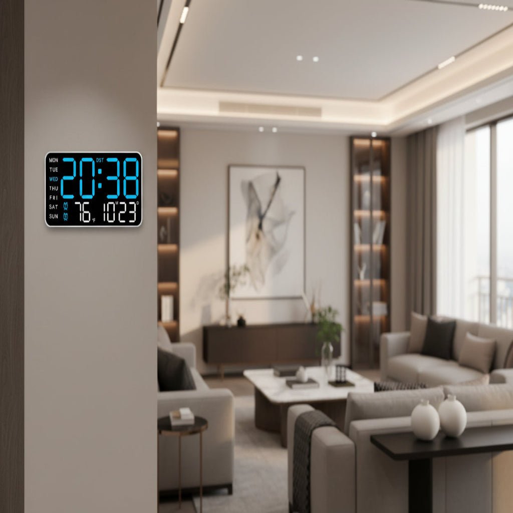 Digital Wall Clock with Remote, Dual Alarms & Temperature Display