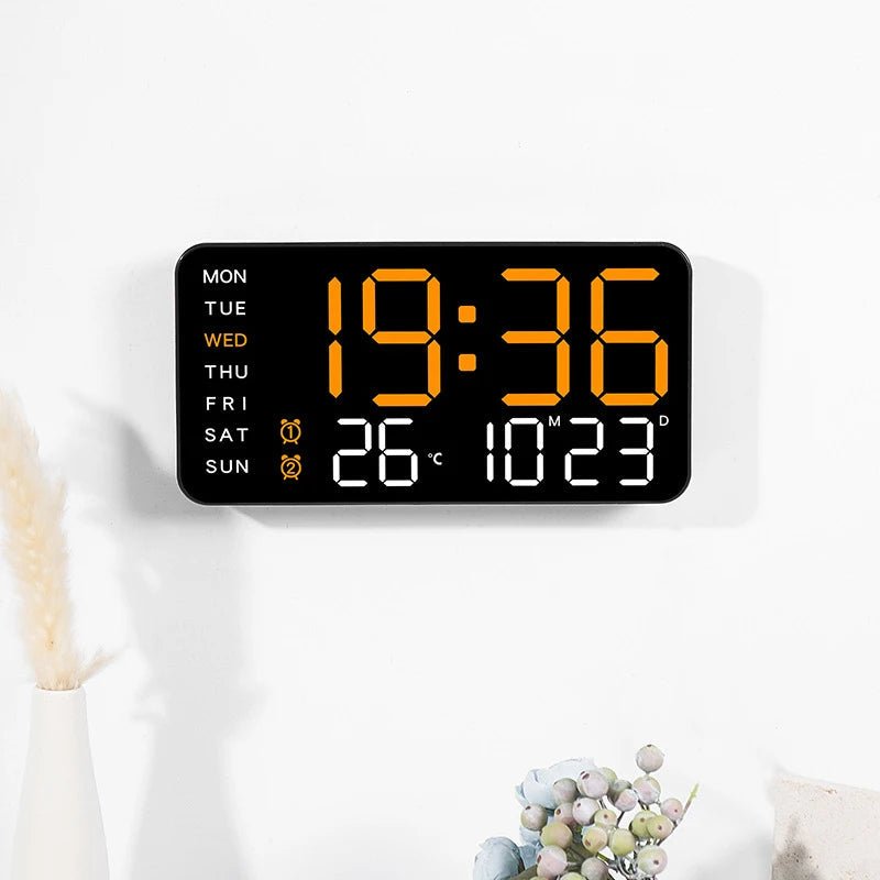 Digital Wall Clock with Remote, Dual Alarms & Temperature Display