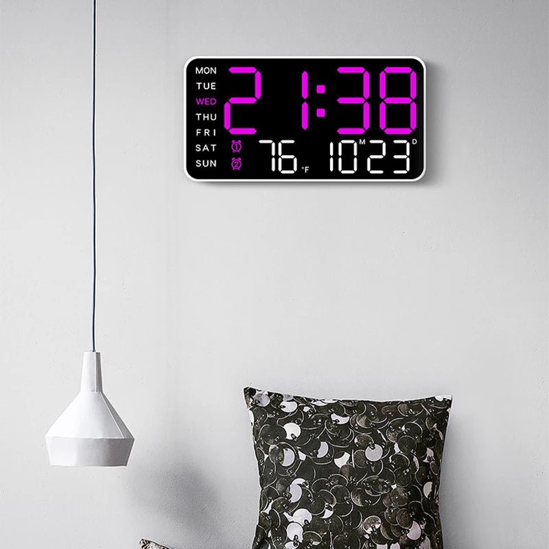 Digital Wall Clock with Remote, Dual Alarms & Temperature Display