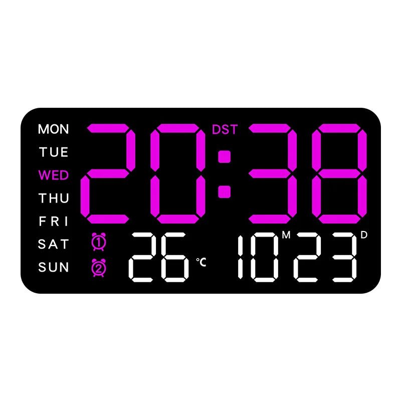 Digital Wall Clock with Remote, Dual Alarms & Temperature Display