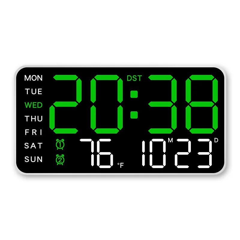 Digital Wall Clock with Remote, Dual Alarms & Temperature Display