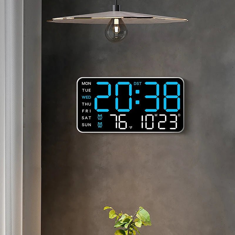 Digital Wall Clock with Remote, Dual Alarms & Temperature Display