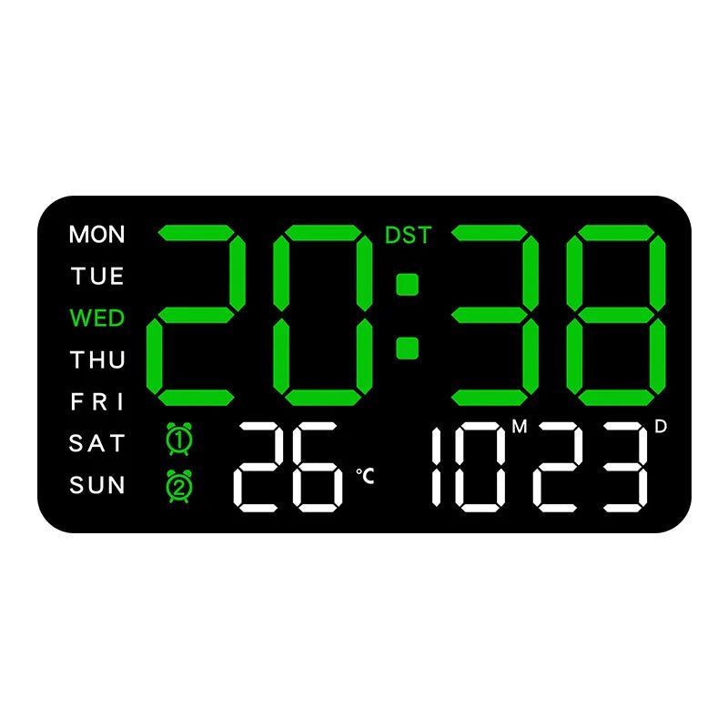 Digital Wall Clock with Remote, Dual Alarms & Temperature Display