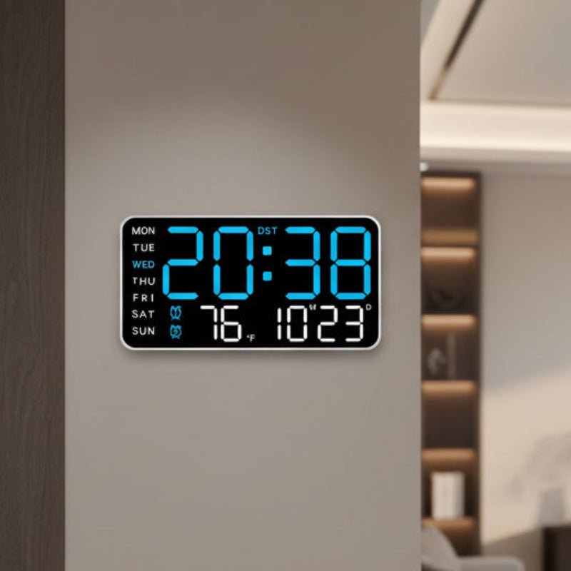 Digital Wall Clock with Remote, Dual Alarms & Temperature Display